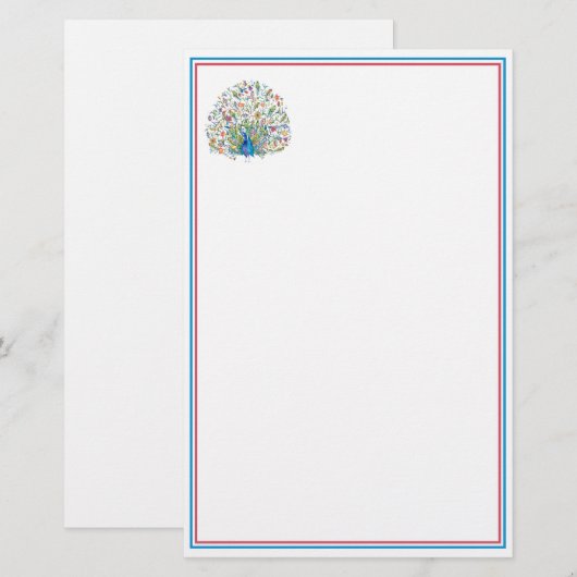 Blumenpfau Briefpapier (Vorne/Hinten)