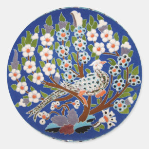 Blumenpfau-Fliesen-Kunst Runder Aufkleber
