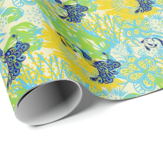Blumenpfau Geschenkpapier (Rolleneckpunkt)