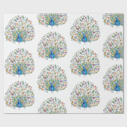 Blumenpfau Geschenkpapier (Flach)