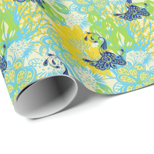 Blumenpfau Geschenkpapier (Rolleneckpunkt)