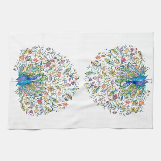 Blumenpfau Geschirrtuch (Horizontal)