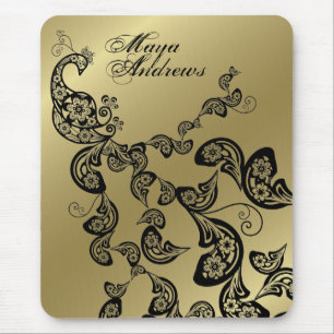 Blumenpfau-Muster-Goldkundenspezifisches Geschenk Mousepad