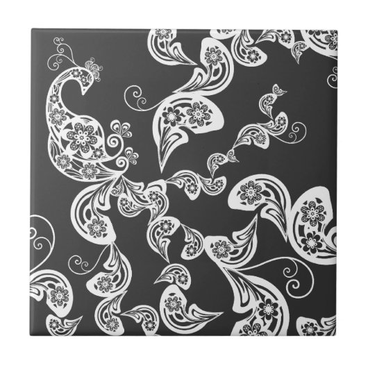 Blumenpfau-Muster-weiße kundenspezifische Fliese (Vorderseite)