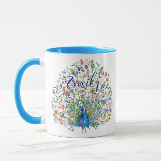 Blumenpfau personalisierter Kaffee Tasse (Links)