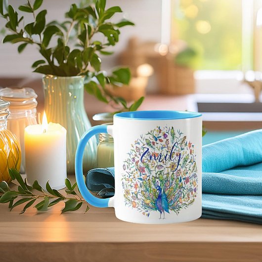 Blumenpfau personalisierter Kaffee Tasse