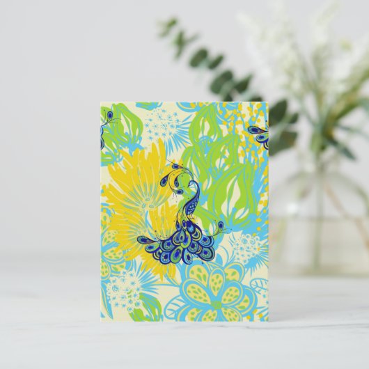 Blumenpfau Postkarte (Stehend Vorderseite)