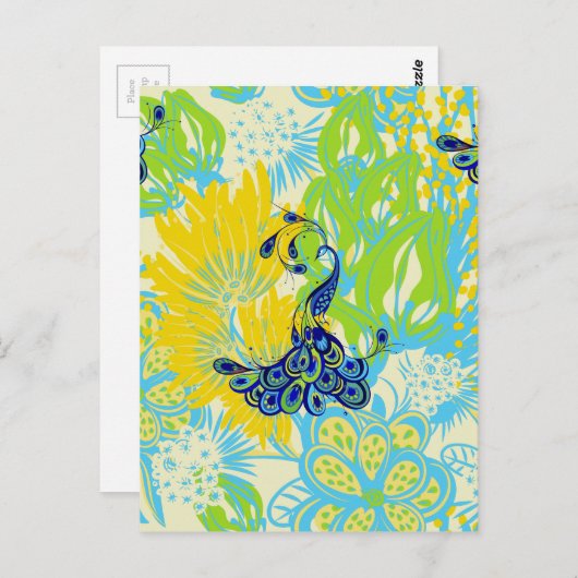 Blumenpfau Postkarte (Vorne/Hinten)