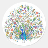 Blumenpfau Runder Aufkleber (Vorderseite)