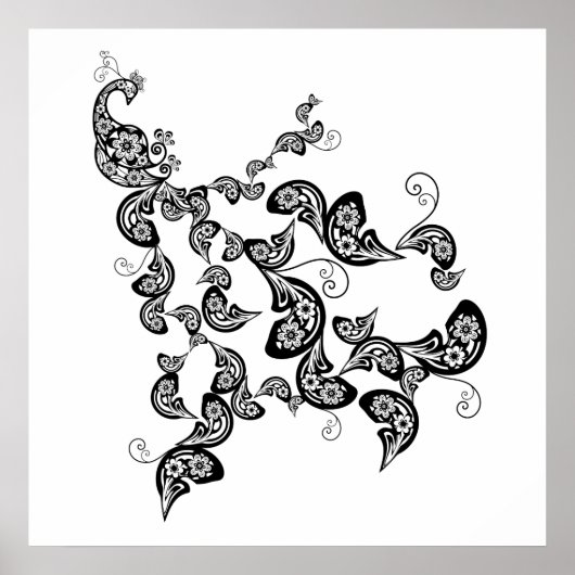 Blumenpfauenmuster Benutzerdefiniertes Poster (Vorne)