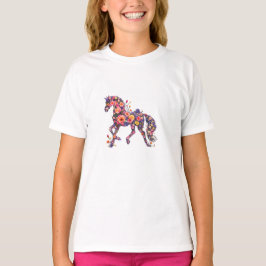 Blumenpferd-Blumenkunst-T-Shirt T-Shirt
