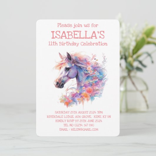 Blumenpferd Einladung (Stehend Vorderseite)