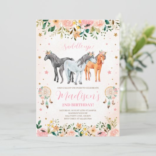 Blumenpferd Einladung (Stehend Vorderseite)