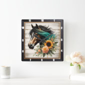 Blumenpferd Rustikal Quadratische Wanduhr (Zuhause)