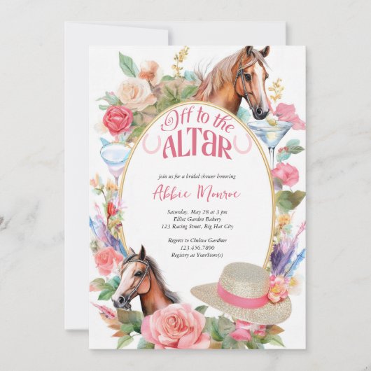 Blumenpferde und Cocktails Derby Brautparty Einladung (Vorderseite)