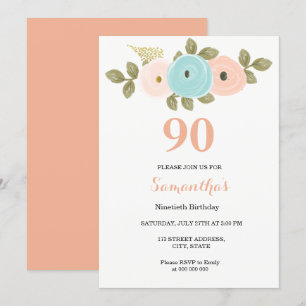 Blumenpfirsich 90. Geburtstag Einladung