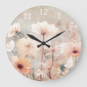 Blumenpfirsich Beige Blume Design 328 Große Wanduhr