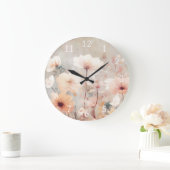Blumenpfirsich Beige Blume Design 328 Große Wanduhr (Zuhause)