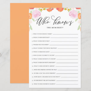 Blumenpfirsich, die Mama Best Baby Shower Game ken
