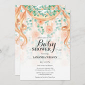 Blumenpfirsich & grüne Bannerdusche Einladung (Vorne/Hinten)