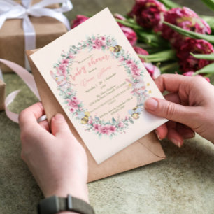 Blumenpfirsich Niedlich Bunny Girl Baby Dusche Einladung