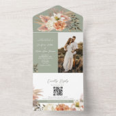 Blumenpfirsich & Sage Green Wedding Einladung (Innen Boden)