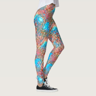 Blumenpfirsich und Aqua unter Hammerglas Leggings