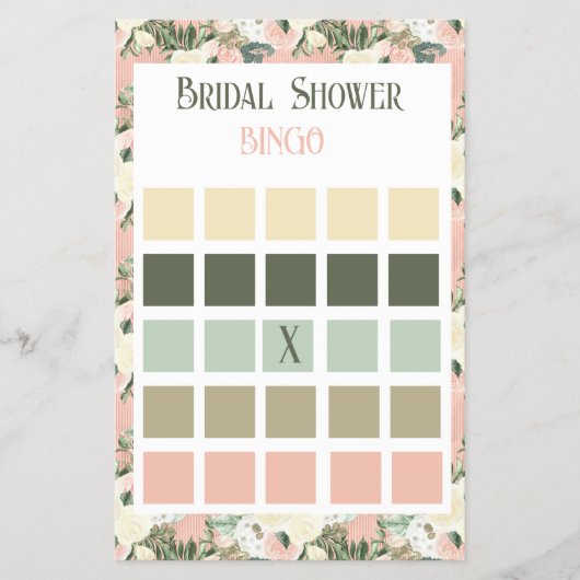 Blumenpfirsich und Cream Brautparty Bingo Flyer (Vorne)