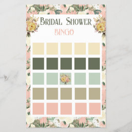 Blumenpfirsich und Cream Brautparty Bingo Flyer