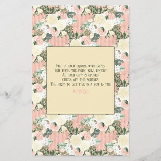 Blumenpfirsich und Cream Brautparty Bingo Flyer (Hinten)