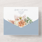 Blumenpfirsich und Dusty Blue Wedding All In One Einladung (Rückseite)