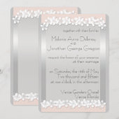 Blumenpfirsich-und silberne Hochzeits-Einladungen Einladung (Vorne/Hinten)