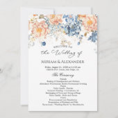 Blumenpfirsichblauer Hochzeitsprogramm Einladung (Vorderseite)