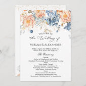 Blumenpfirsichblauer Hochzeitsprogramm Einladung (Vorne/Hinten)