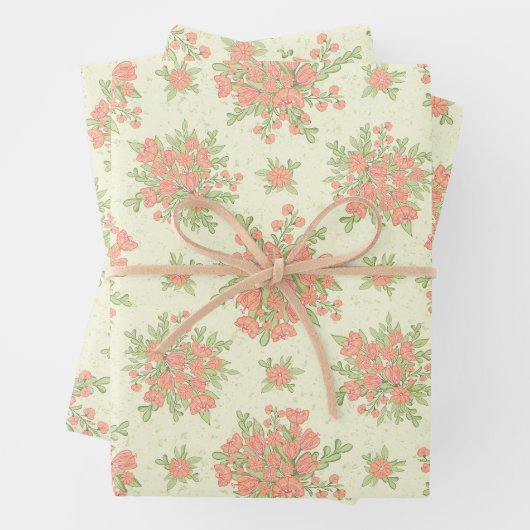 Blumenpfirsichblumen Orange Spring Blumen Geschenkpapier Set (Beispiel)