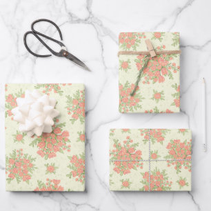 Blumenpfirsichblumen Orange Spring Blumen Geschenkpapier Set