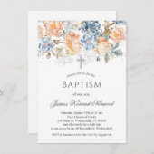 Blumenpfirsichblütenblauer Taufe Einladung (Vorne/Hinten)