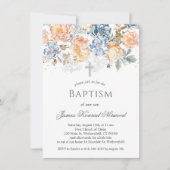 Blumenpfirsichblütenblauer Taufe Einladung (Vorderseite)