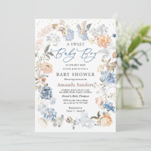 Blumenpfirsichblütendusche Blue Baby Einladung