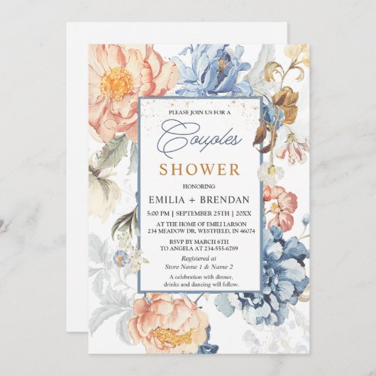 Blumenpfirsichblütenhochzeit Einladung (Vorne/Hinten)