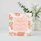 Blumenpfirsiche und grüner Druck Save The Date (Stehend Vorderseite)
