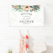 Blumenpfirsiche und rosa Sommer-Brautparty Banner (Insitu)