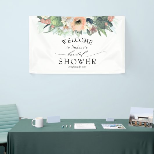 Blumenpfirsiche und rosa Sommer-Brautparty Banner (Messeveranstaltung)