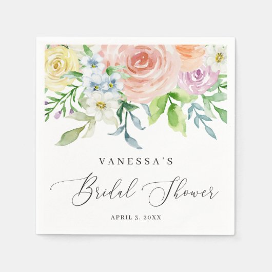 Blumenpfirsichfarben Blume Brautparty Serviette (Vorderseite)