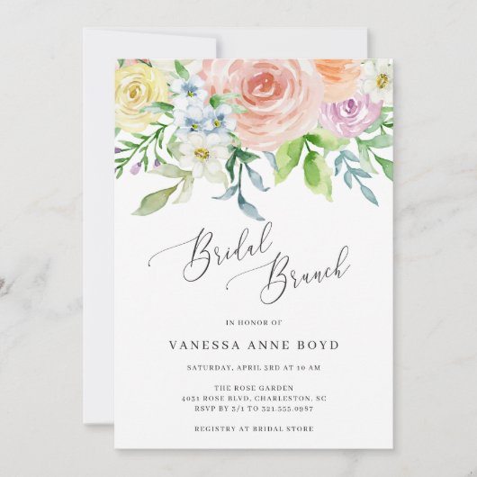 Blumenpfirsichfarben Blume Bridal Brunch Einladung (Vorderseite)