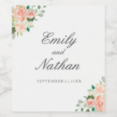 Blumenpfirsichfarben Hochzeitsweinlabel Weinetikett (Einzelnes Label)