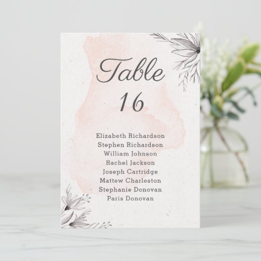 Blumenpfirsichgraue romantische Hochzeitskarte Programm (Stehend Vorderseite)