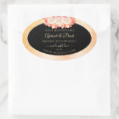 Blumenpfirsichkorallenmarmor und schwarze Produktm Ovaler Aufkleber (Tasche)