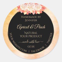 Blumenpfirsichkorallenmarmor und schwarze Produktm Runder Aufkleber