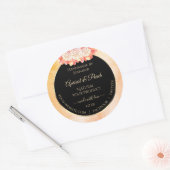 Blumenpfirsichkorallenmarmor und schwarze Produktm Runder Aufkleber (Umschlag)